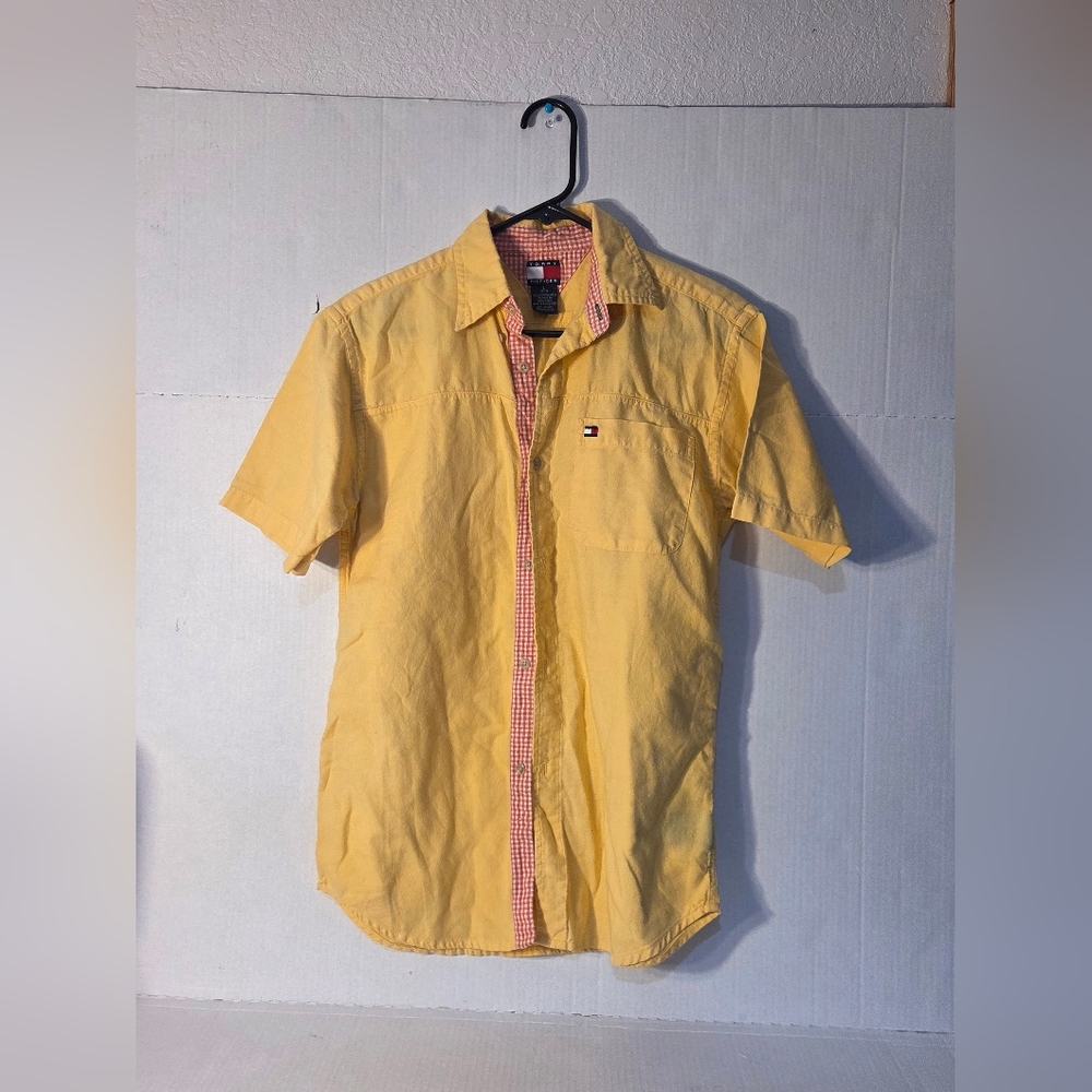 Tommy Hilfiger Yellow Men's Short Sleeve Button Up Shirt Size Large